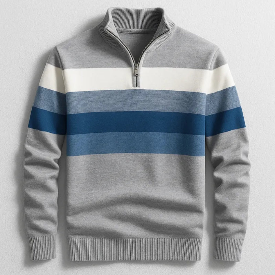 Men’s Striped Cotton Quarter-Zip Pullover
