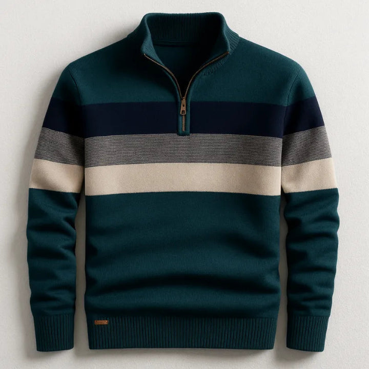 Men’s Striped Cotton Quarter-Zip Pullover