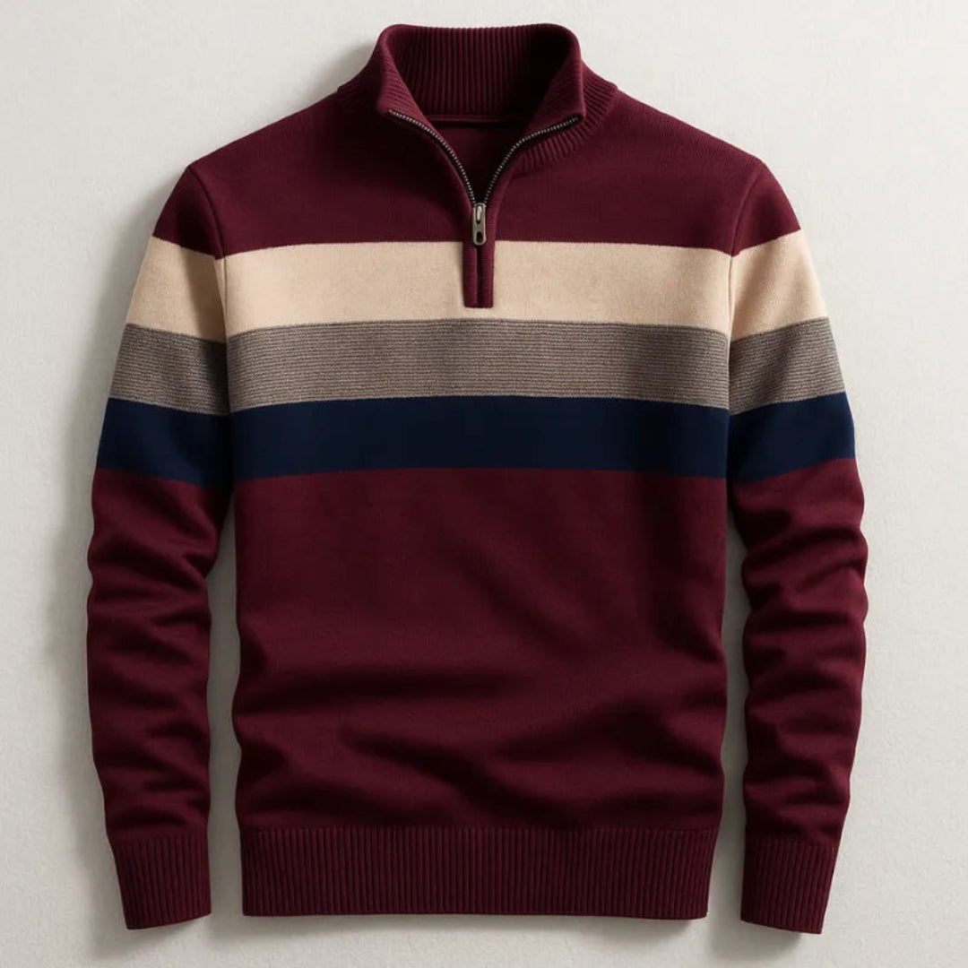 Men’s Striped Cotton Quarter-Zip Pullover