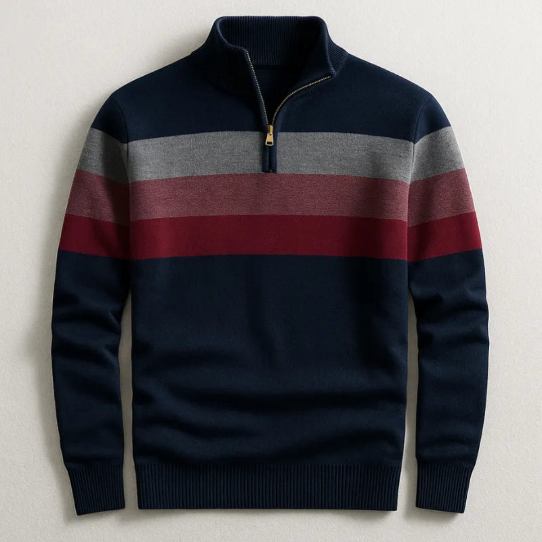 Men’s Striped Cotton Quarter-Zip Pullover