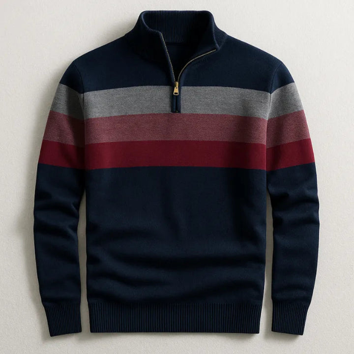 Men’s Striped Cotton Quarter-Zip Pullover