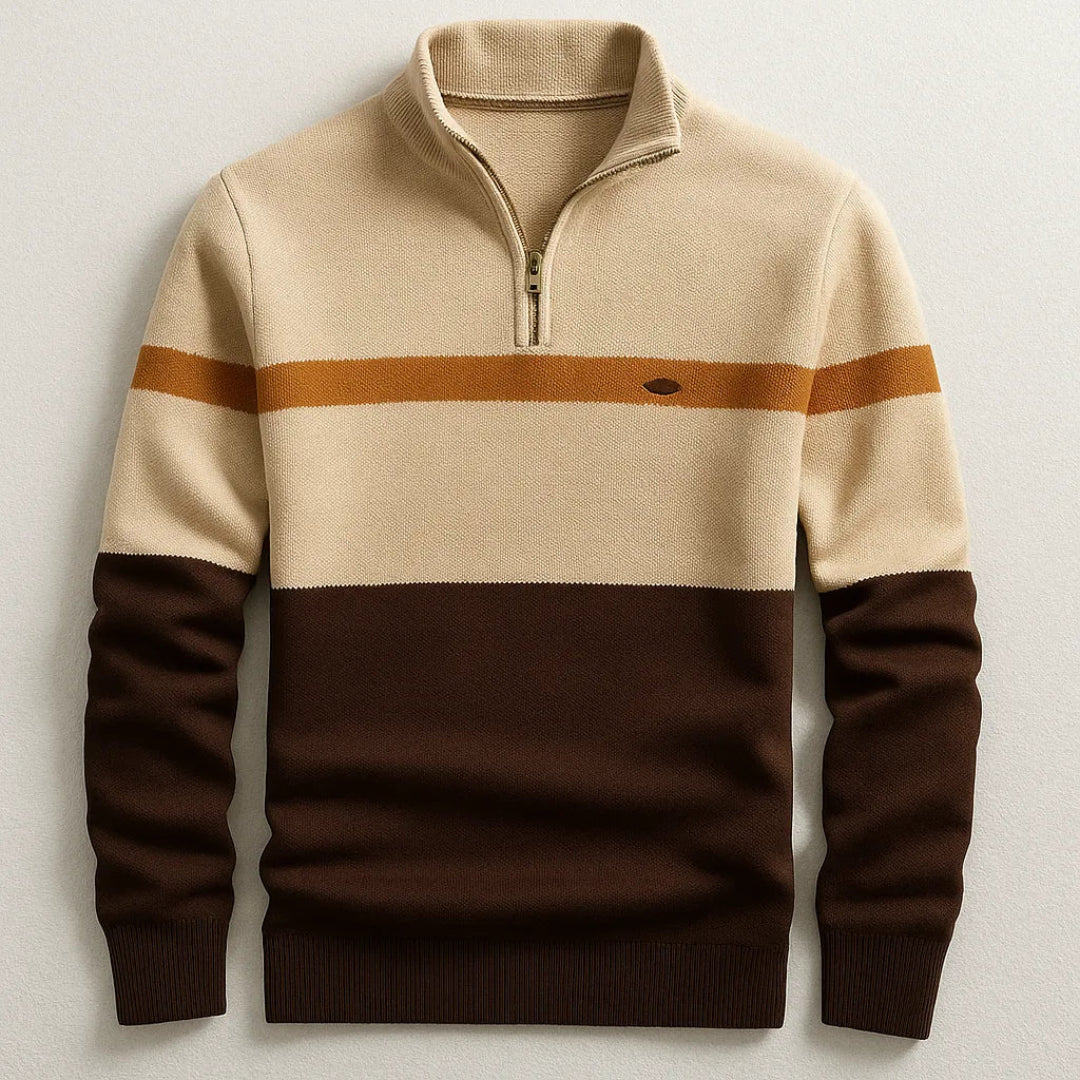 Men’s Striped Quarter-Zip Cotton Pullover