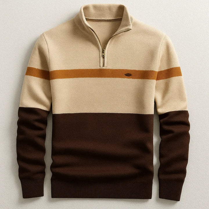 Men’s Striped Quarter-Zip Cotton Pullover