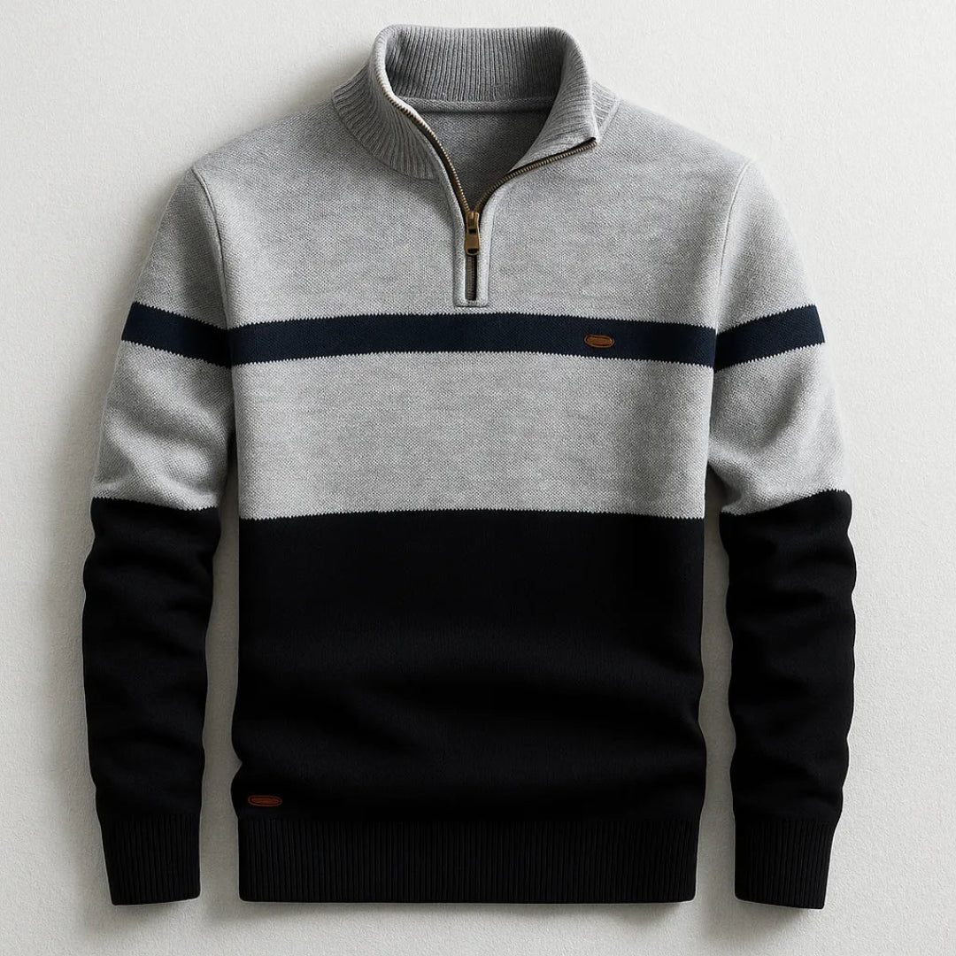 Men’s Striped Quarter-Zip Cotton Pullover