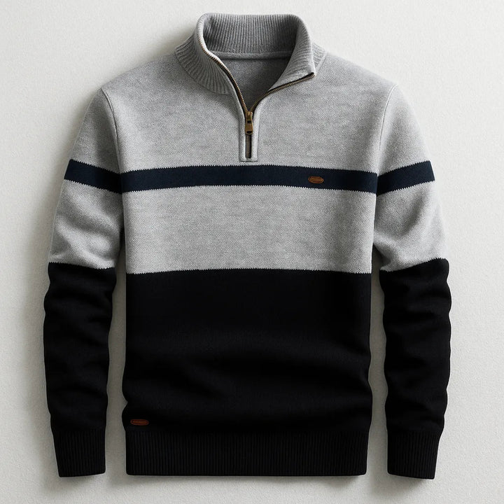 Men’s Striped Quarter-Zip Cotton Pullover
