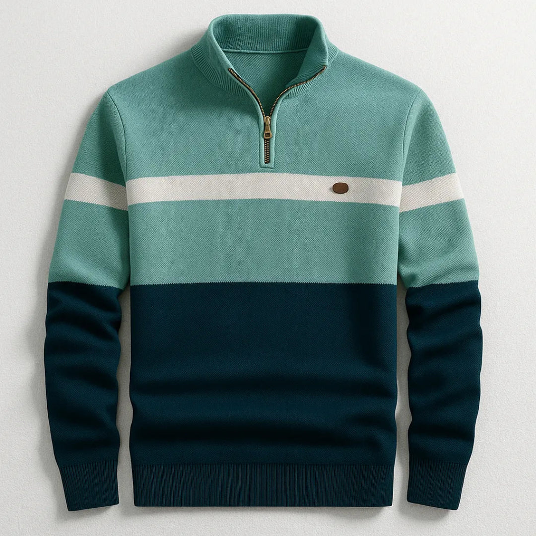 Men’s Striped Quarter-Zip Cotton Pullover