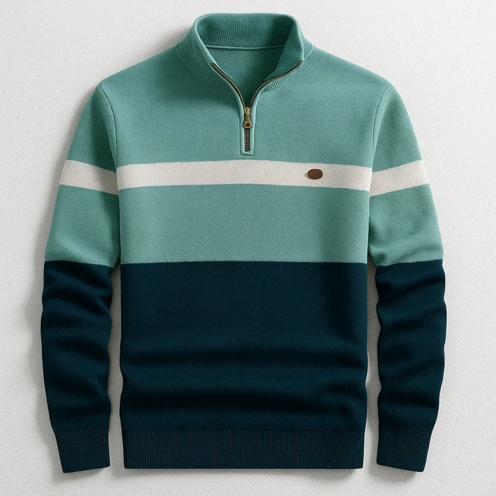 Men’s Striped Quarter-Zip Cotton Pullover