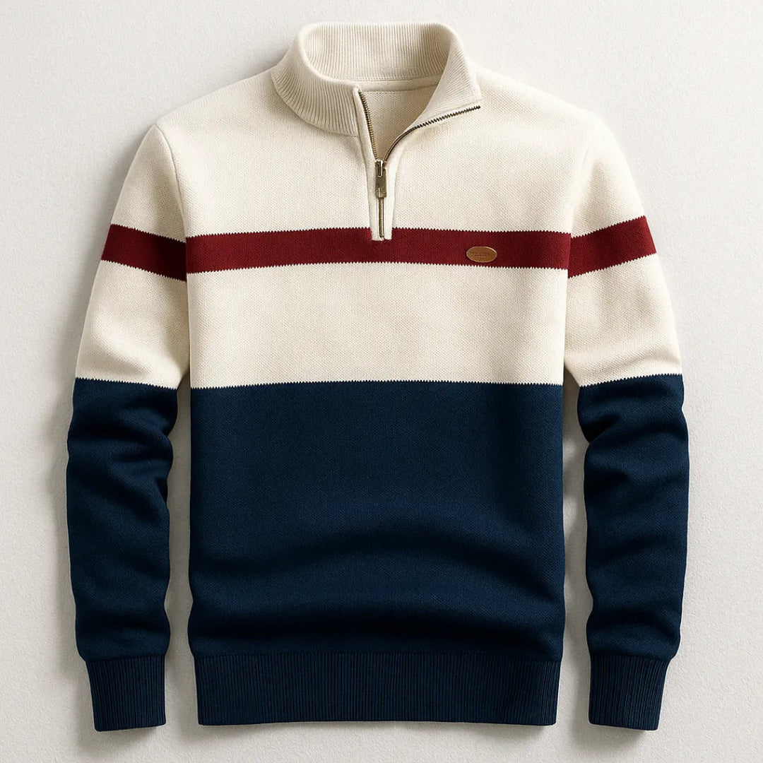 Men’s Striped Quarter-Zip Cotton Pullover