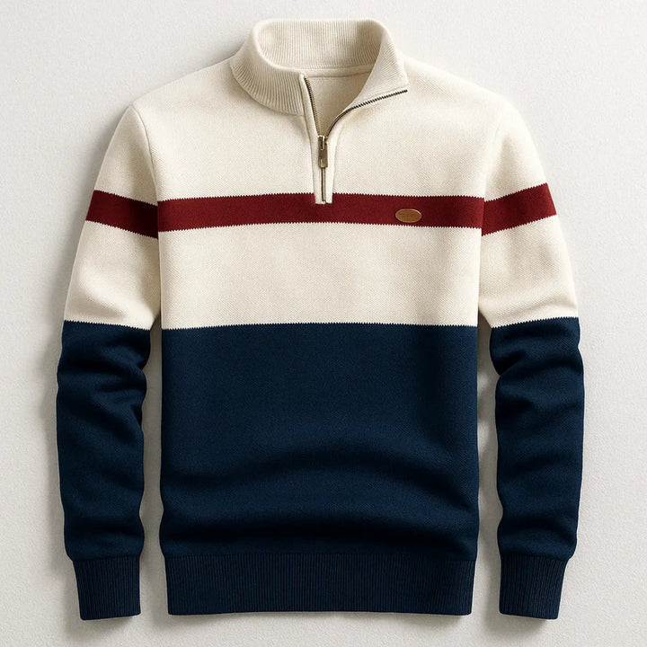 Men’s Striped Quarter-Zip Cotton Pullover