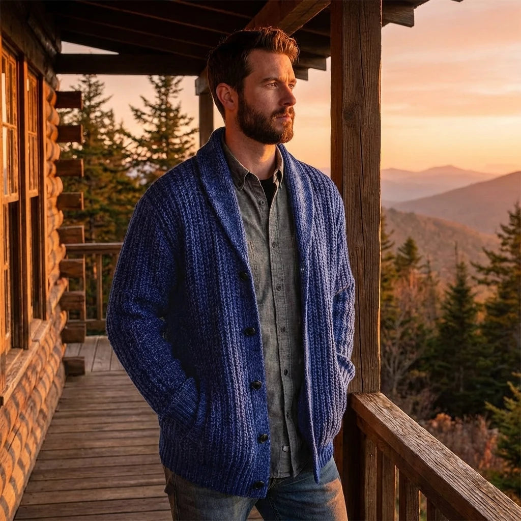 Men’s Thick Shawl-Collar Knit Cardigan Lion Style