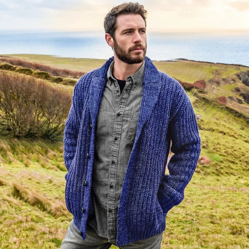 Men’s Thick Shawl-Collar Knit Cardigan Lion Style