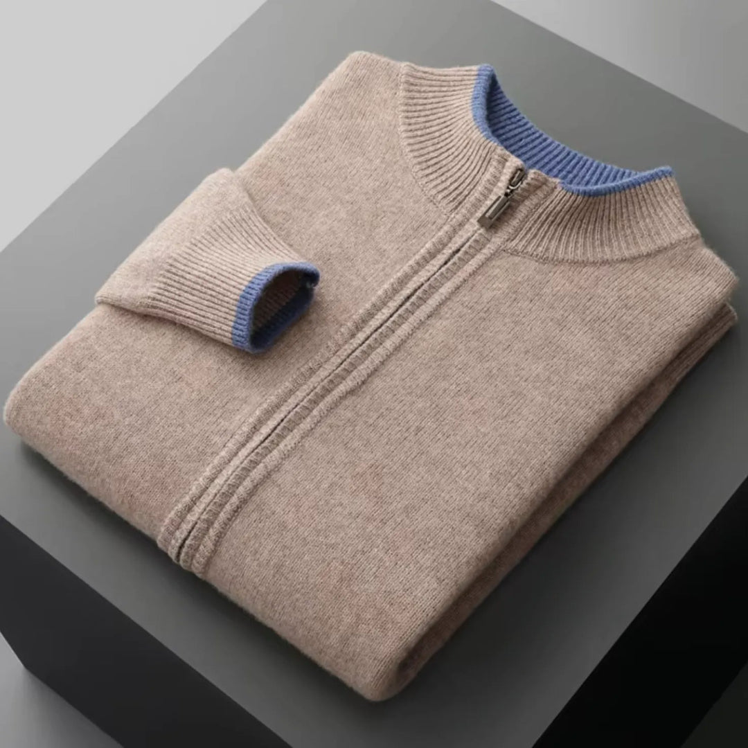 Men's Two-Tone Zip Merino Sweater