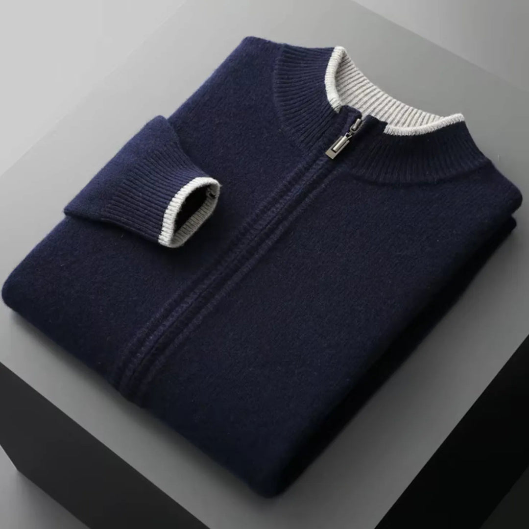 Men's Two-Tone Zip Merino Sweater