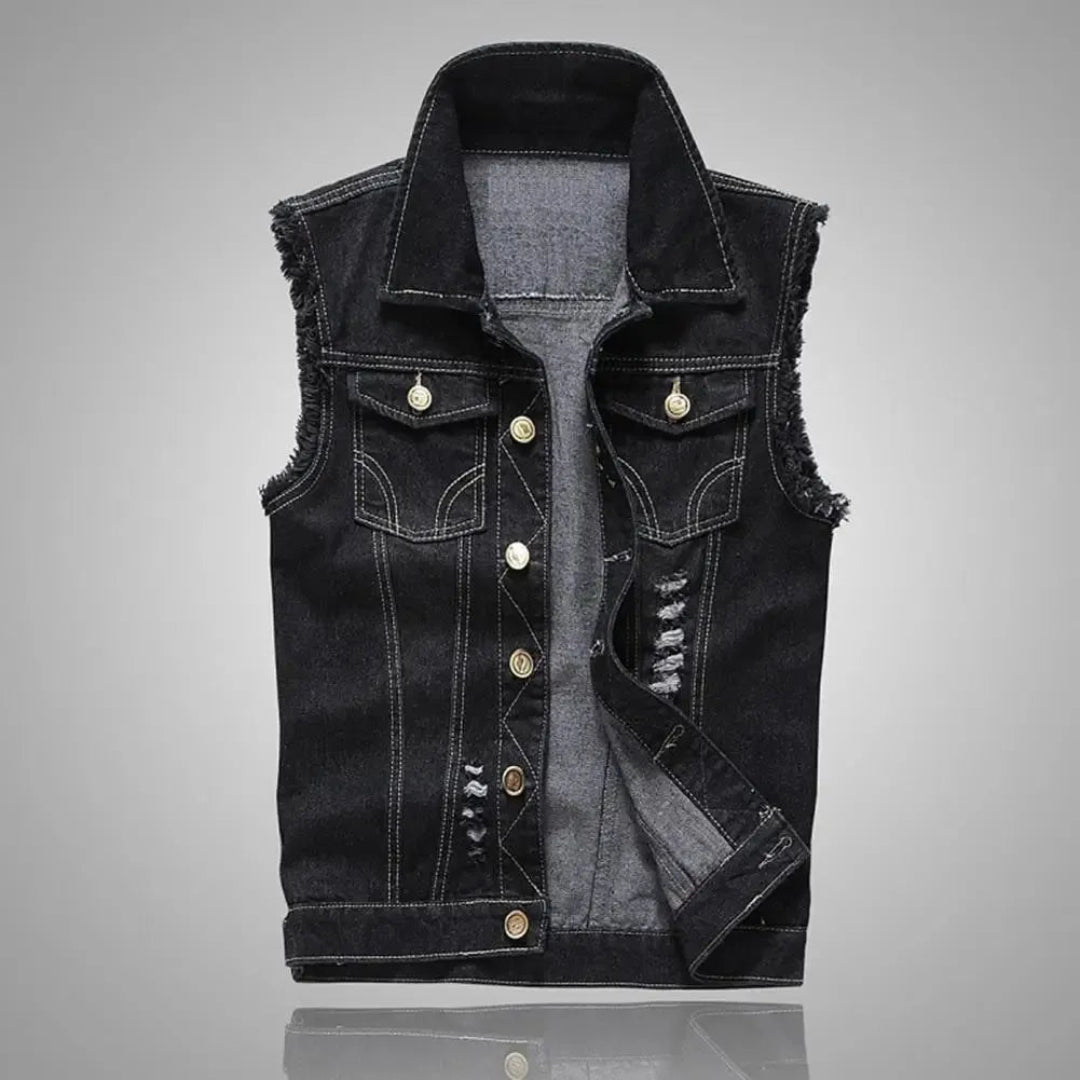 Oscar Distressed Washed Denim Vest
