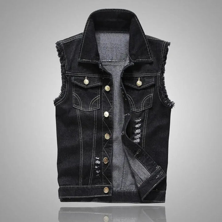 Oscar Distressed Washed Denim Vest