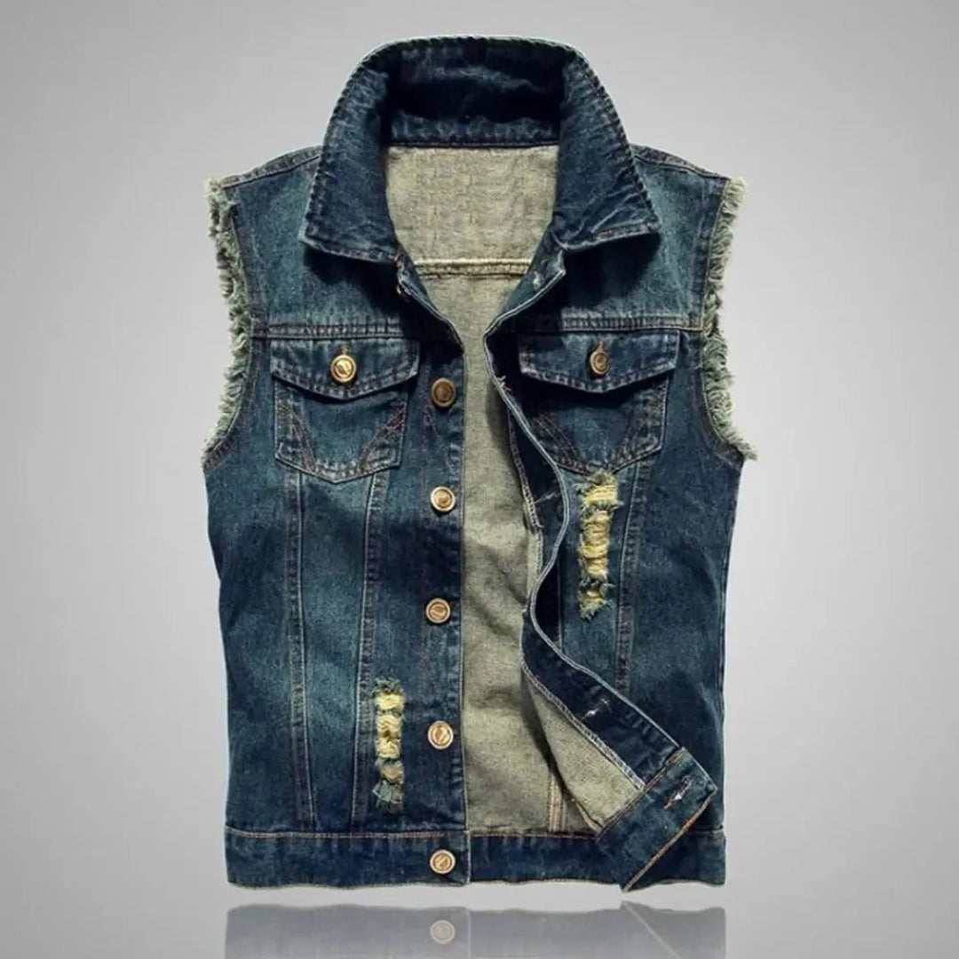 Oscar Distressed Washed Denim Vest