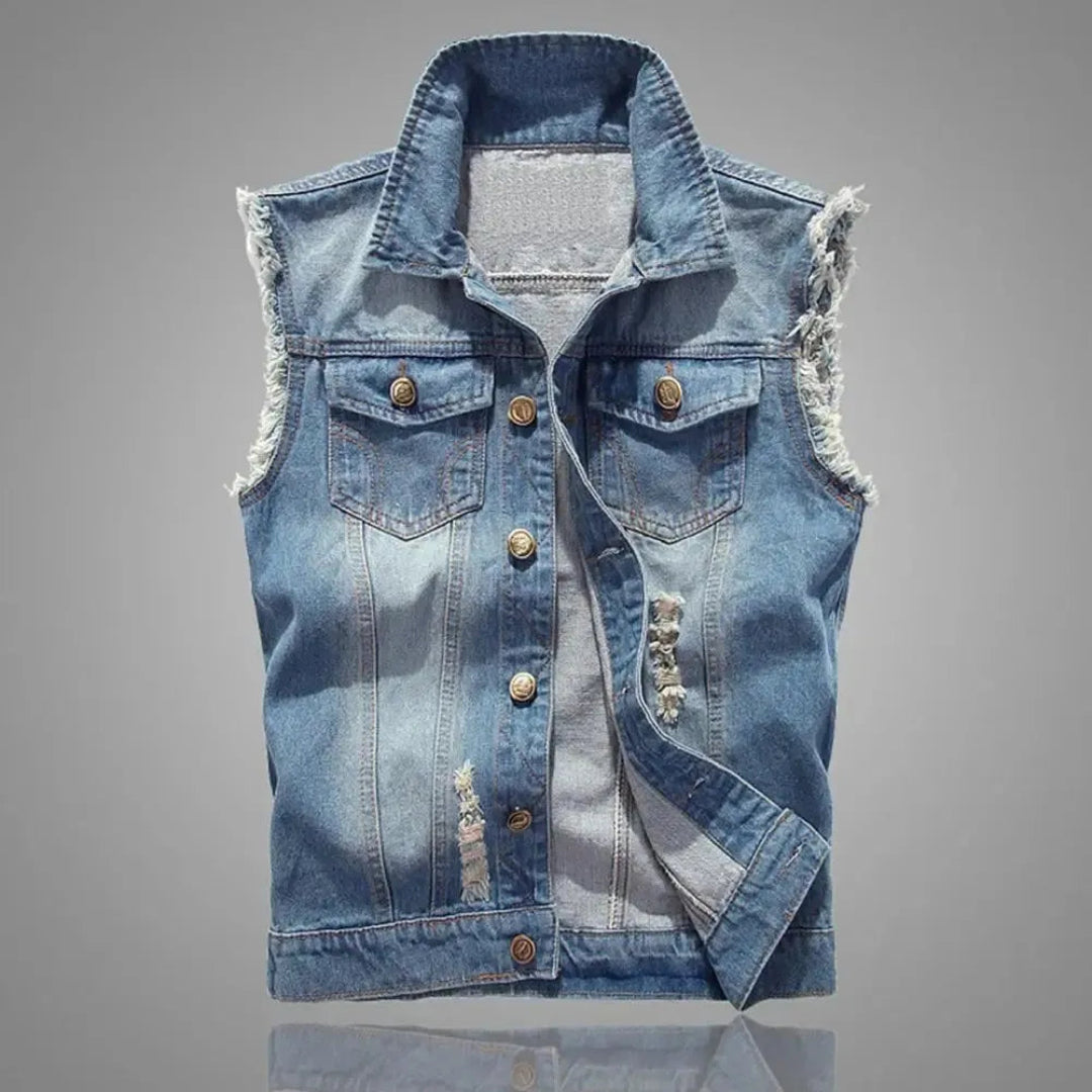 Oscar Distressed Washed Denim Vest