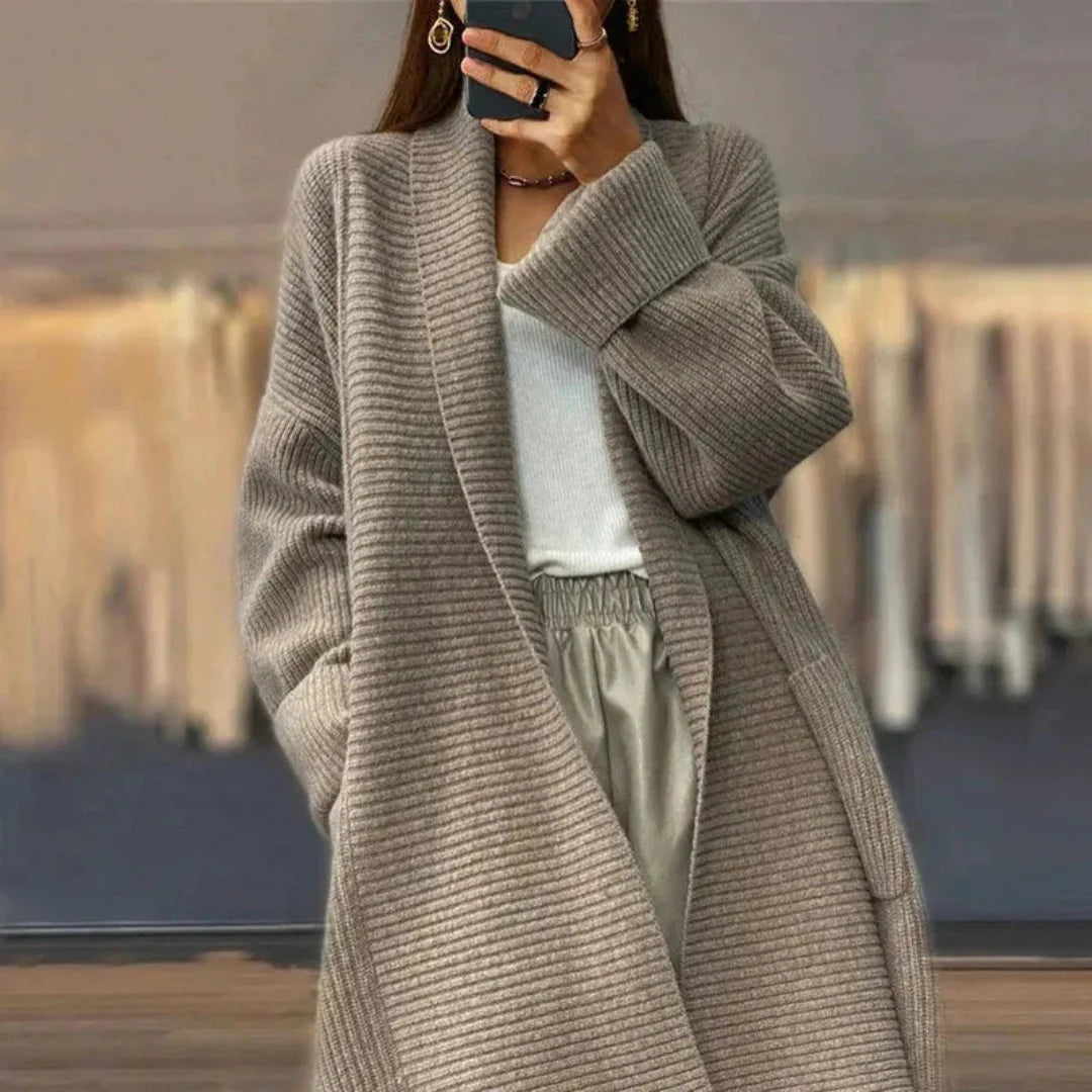 Pamela | Oversized longline ribbed knit cardigan