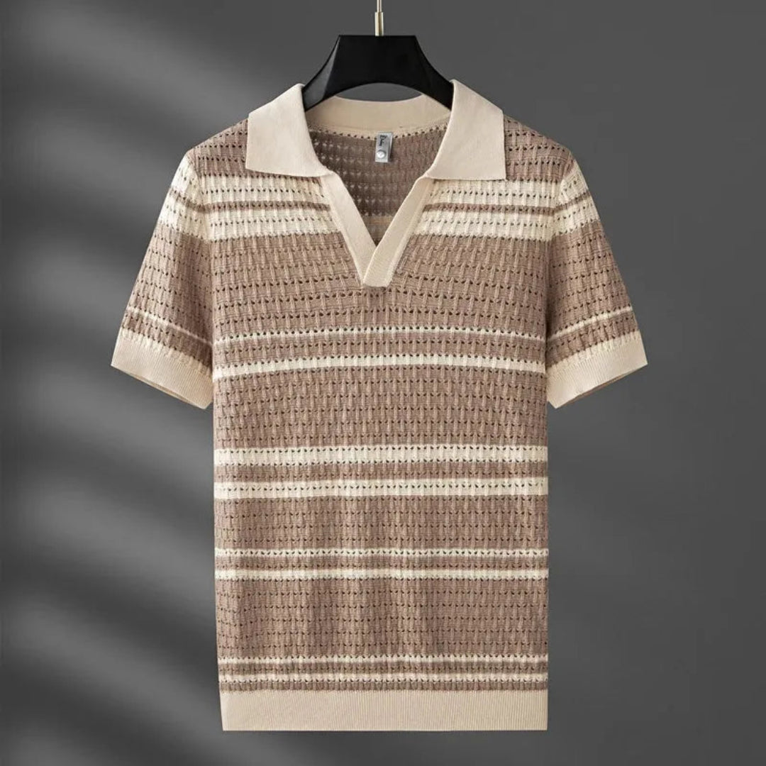 Paolo Striped Knit Polo Shirt