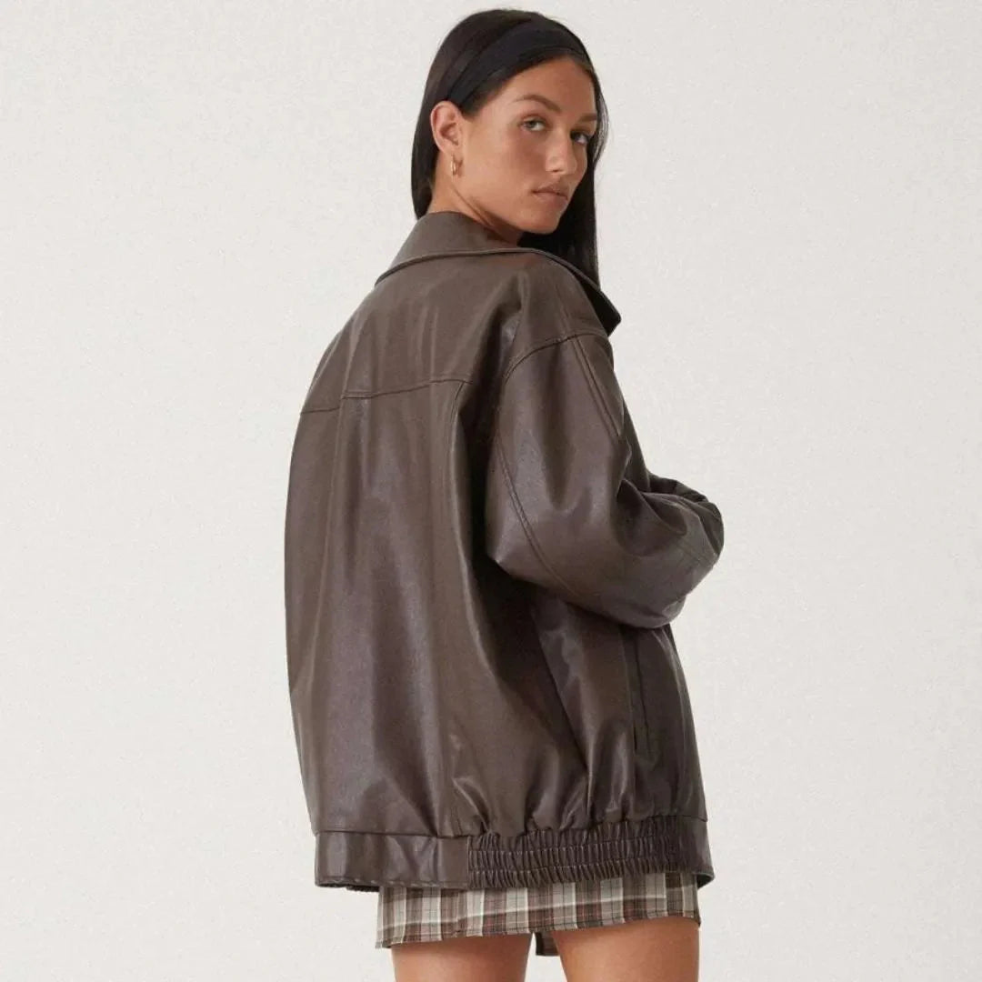 Tanya Oversized Faux Leather Full-Zip Jacket
