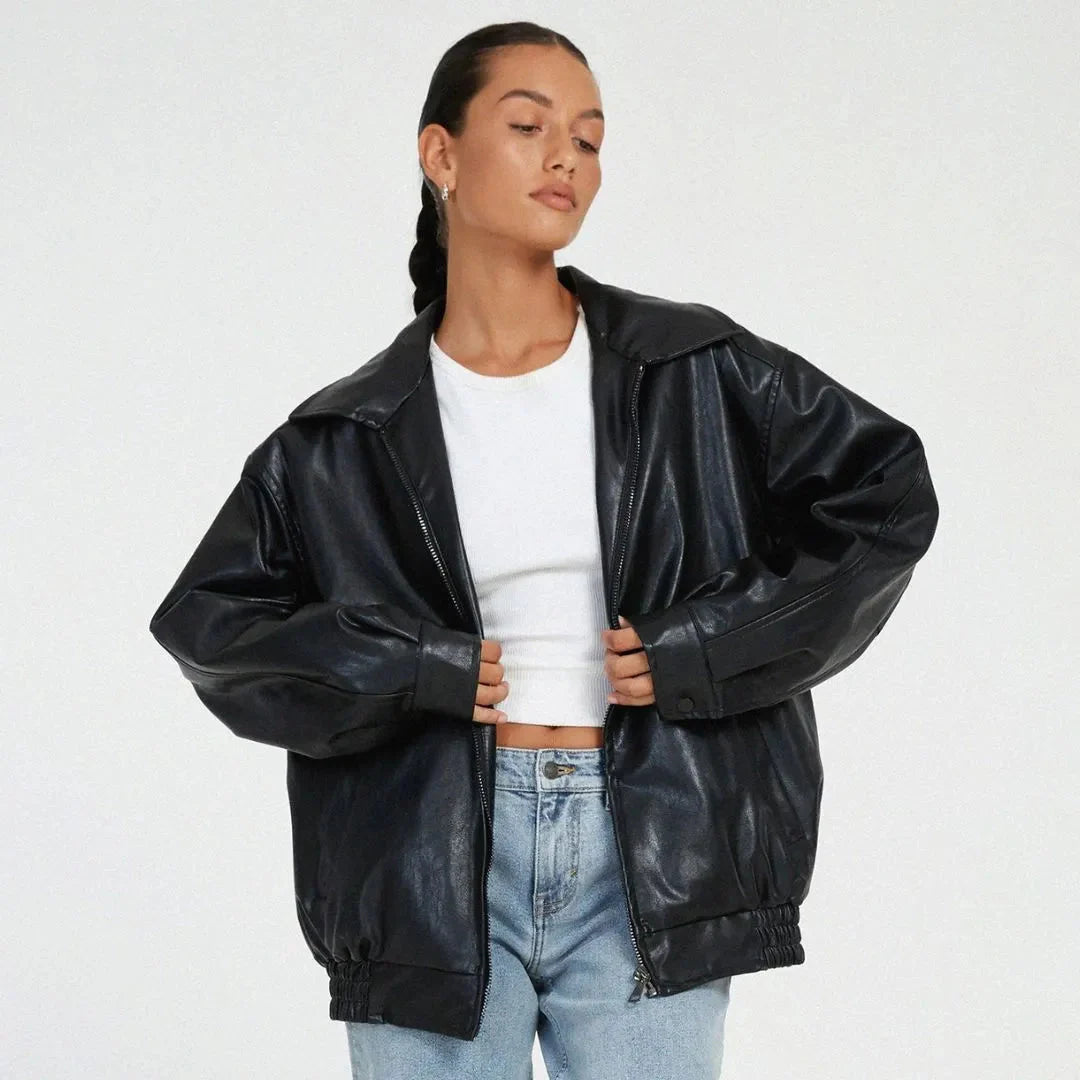 Tanya Oversized Faux Leather Full-Zip Jacket