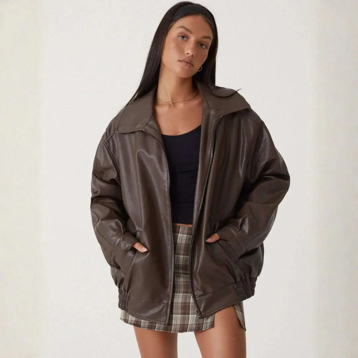 Tanya Oversized Faux Leather Full-Zip Jacket