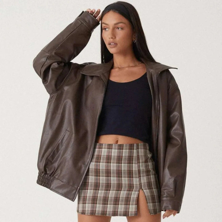 Tanya Oversized Faux Leather Full-Zip Jacket