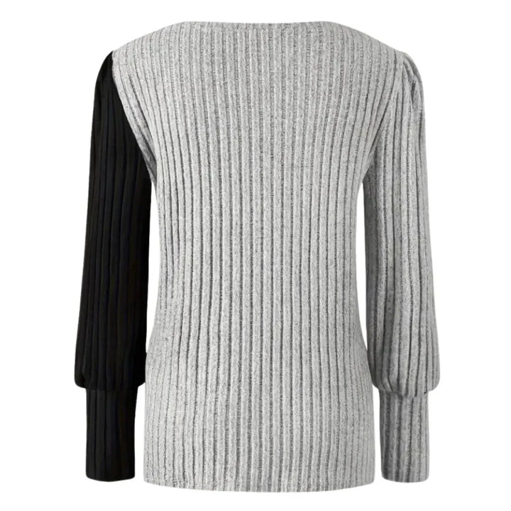 Rivana Women's Asymmetrical Contrast Rib Knit Blouse