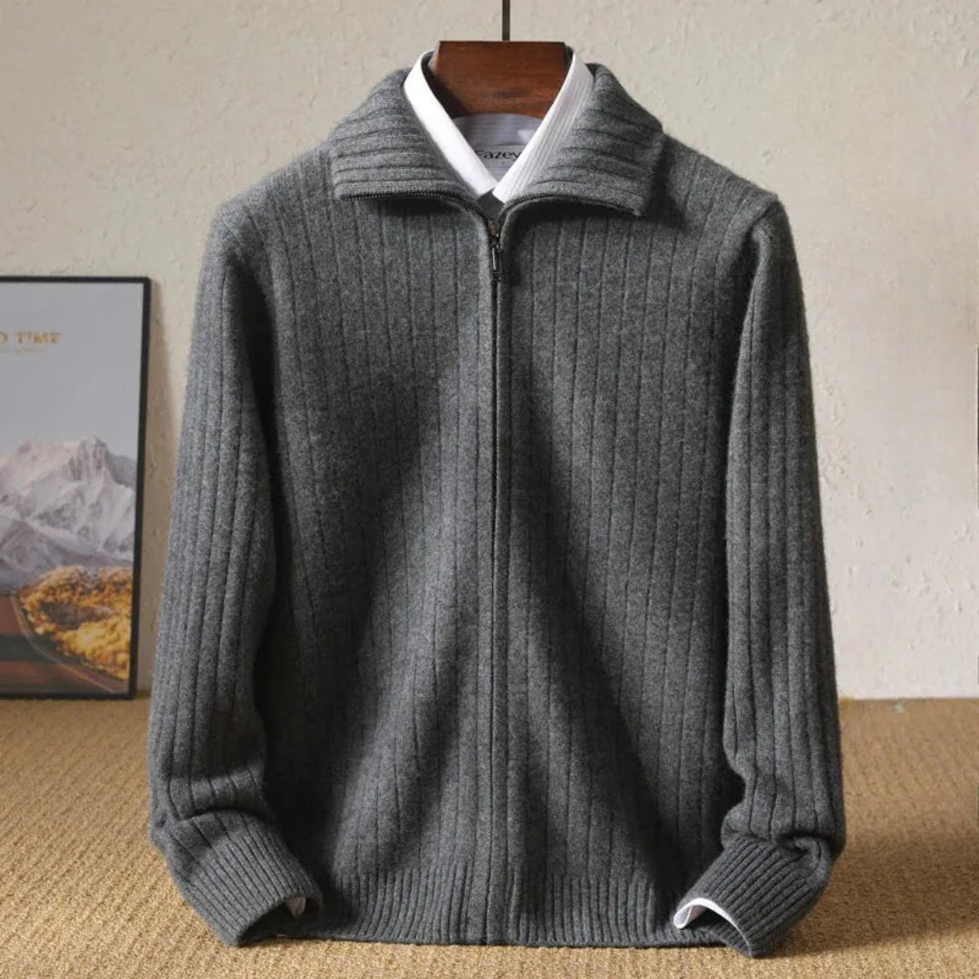 Samuel Ribbed Wool Zip Cardigan