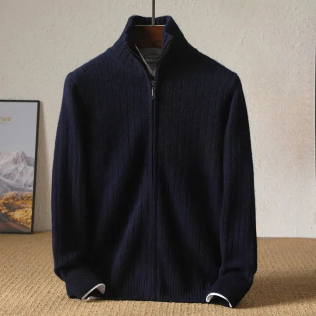 Samuel Ribbed Wool Zip Cardigan