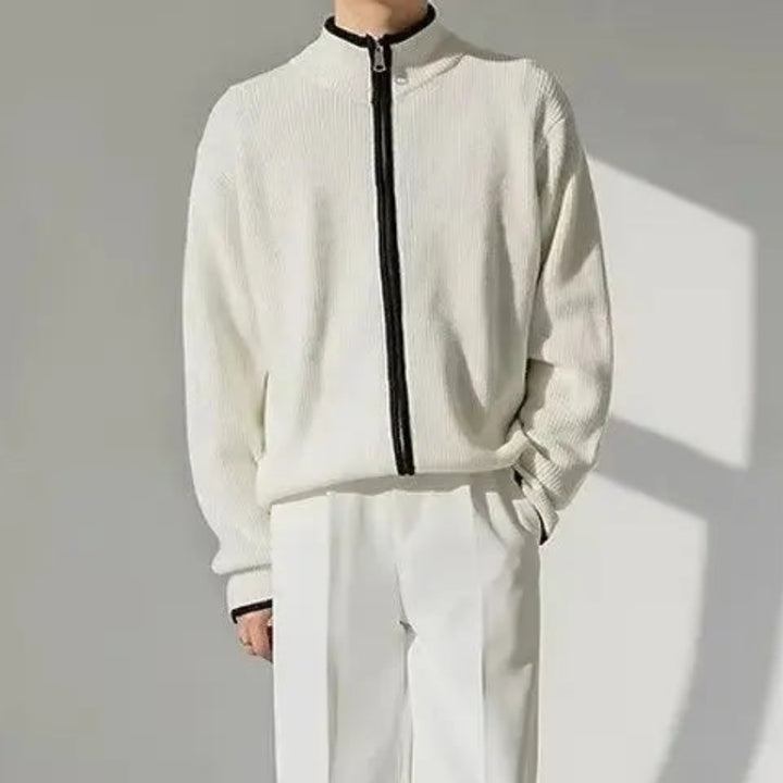 Theo Contrast Zip-Up Knit Cardigan