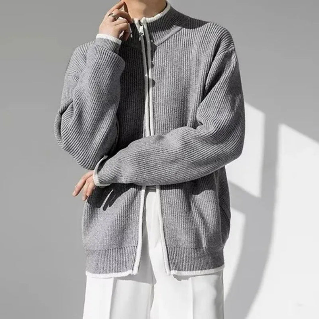Theo Contrast Zip-Up Knit Cardigan