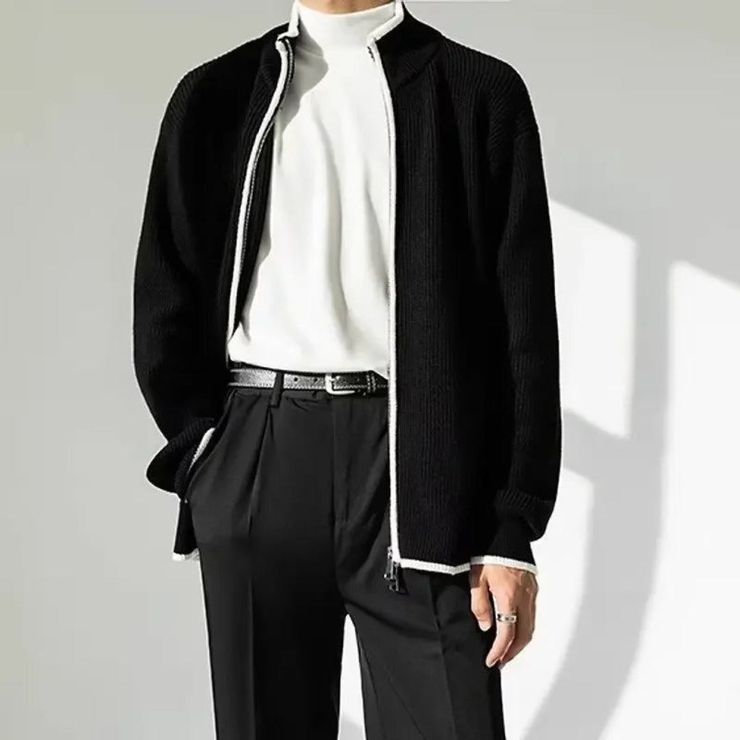 Theo Contrast Zip-Up Knit Cardigan