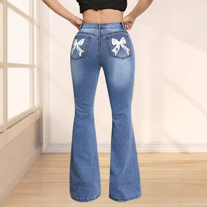 Women Bow Pocket Flare Jeans LionStyle
