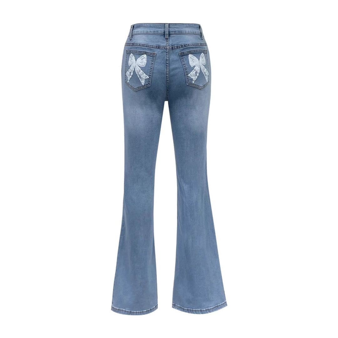 Women Bow Pocket Flare Jeans LionStyle