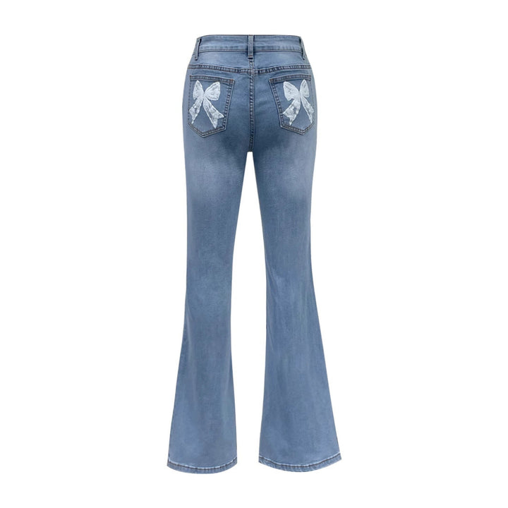 Women Bow Pocket Flare Jeans LionStyle