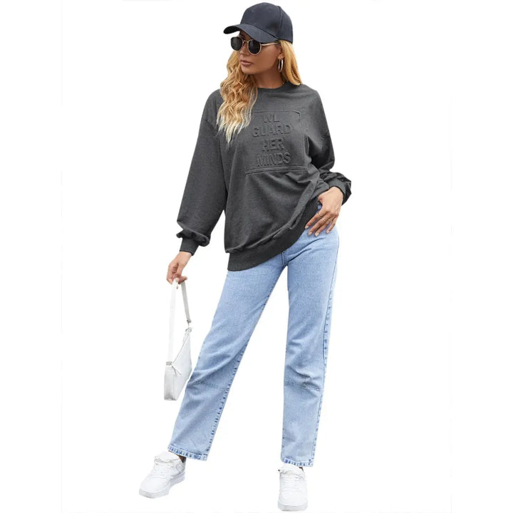 Women Casual Embossed Sweatshirt LionStyle Lion Style