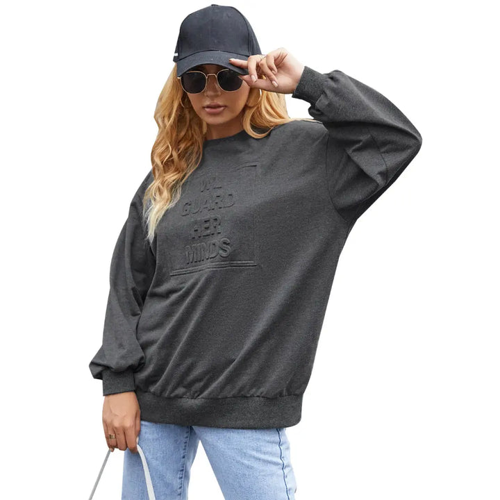 Women Casual Embossed Sweatshirt LionStyle Lion Style