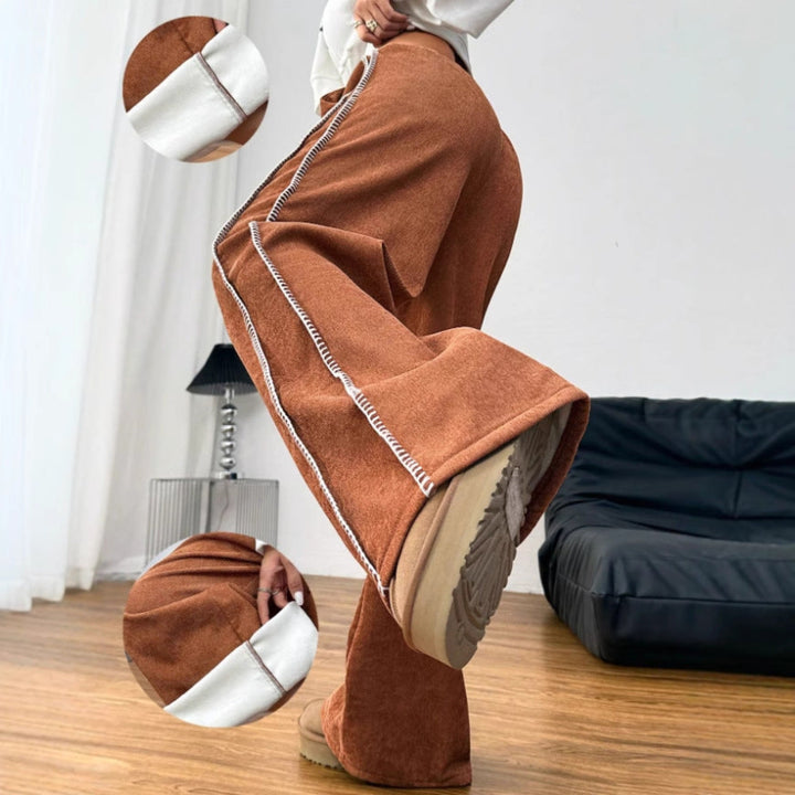 Women Contrast Stitch Wide Leg Pants LionStyle