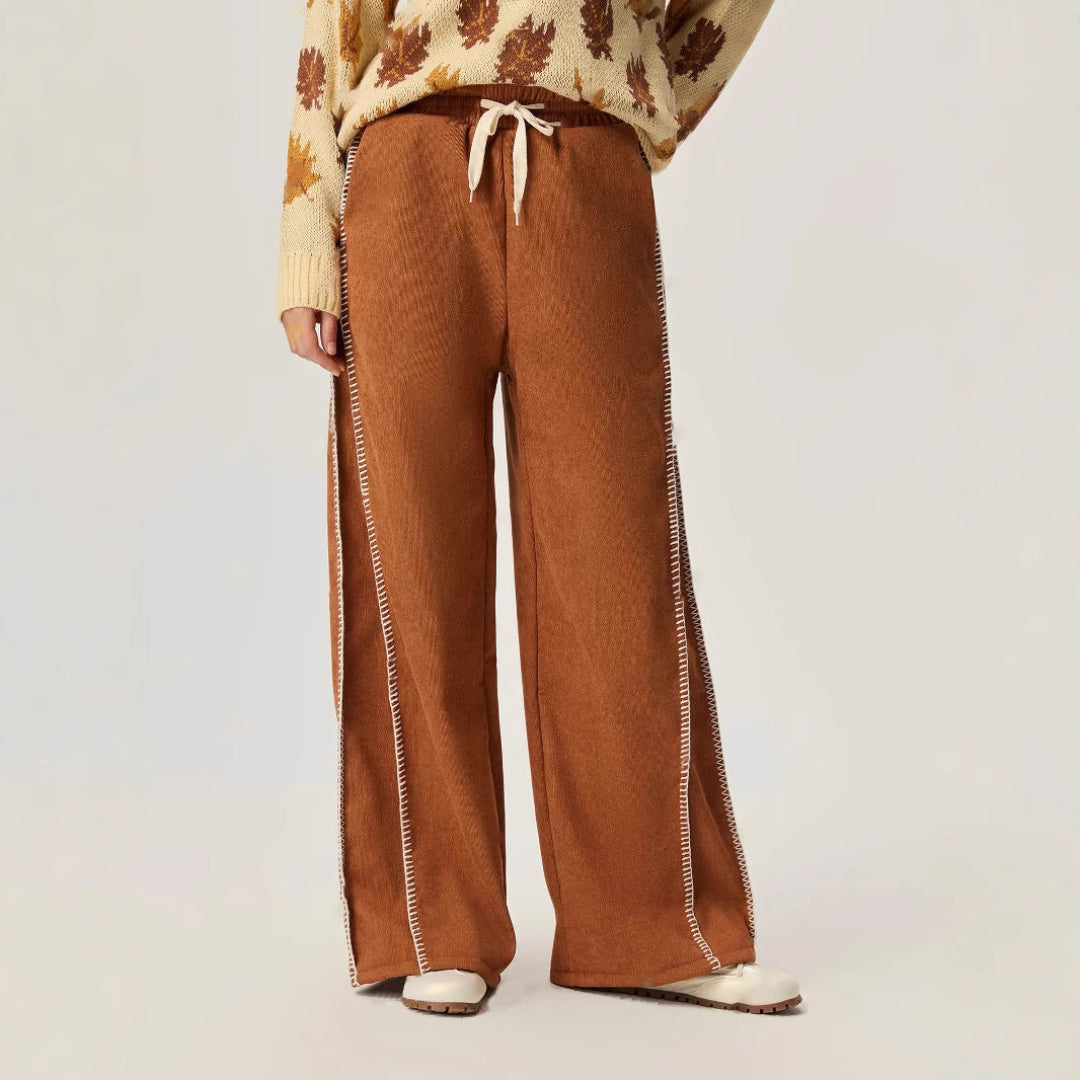Women Contrast Stitch Wide Leg Pants LionStyle