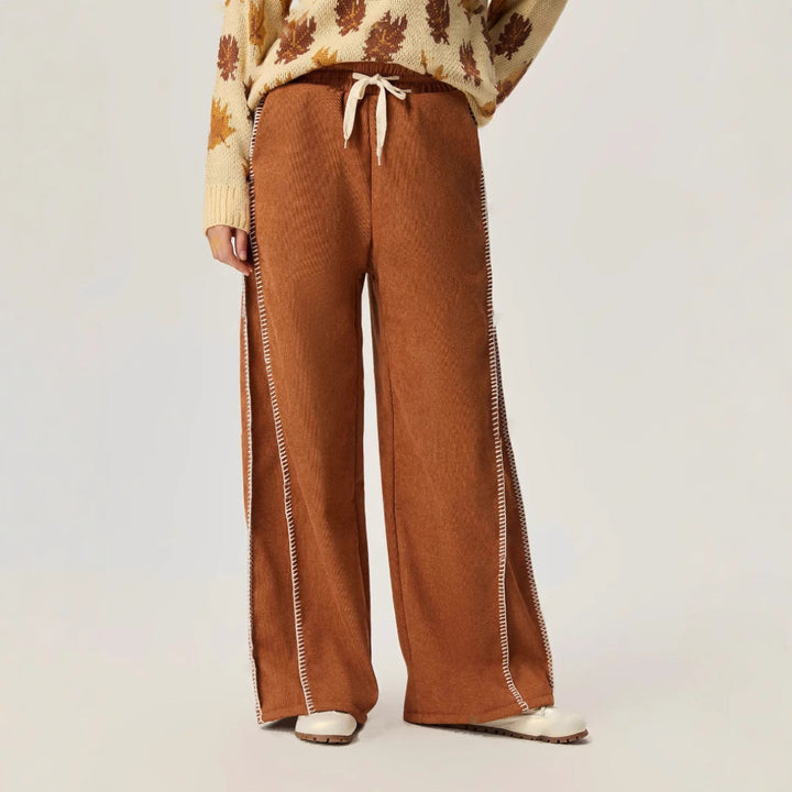 Women Contrast Stitch Wide Leg Pants LionStyle