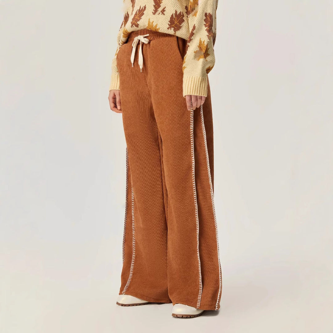 Women Contrast Stitch Wide Leg Pants LionStyle