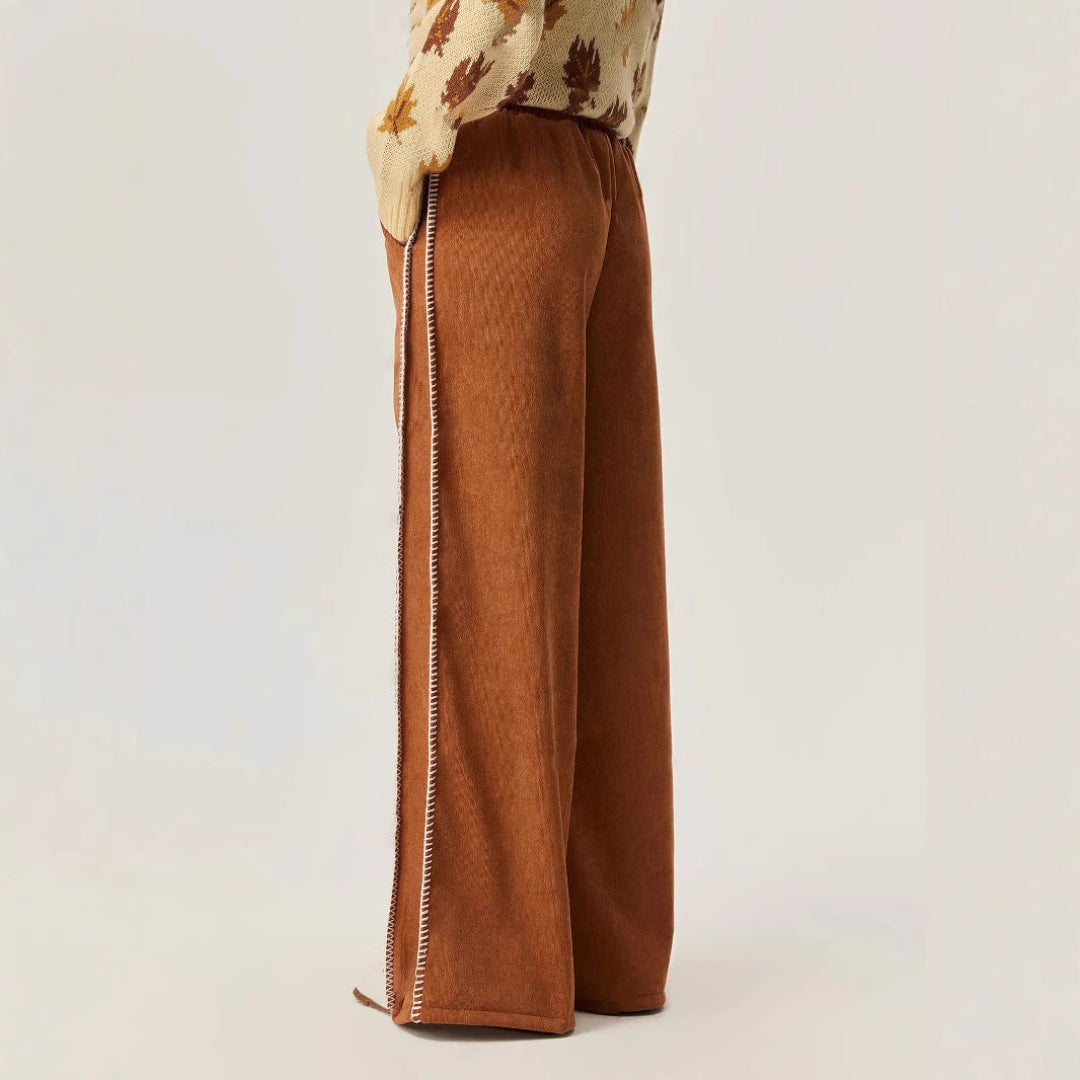 Women Contrast Stitch Wide Leg Pants LionStyle