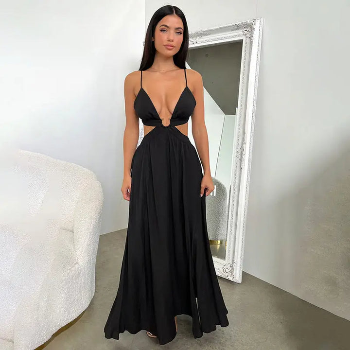 Women Cut Out Ring Detail Maxi Dress LionStyle Lion Style
