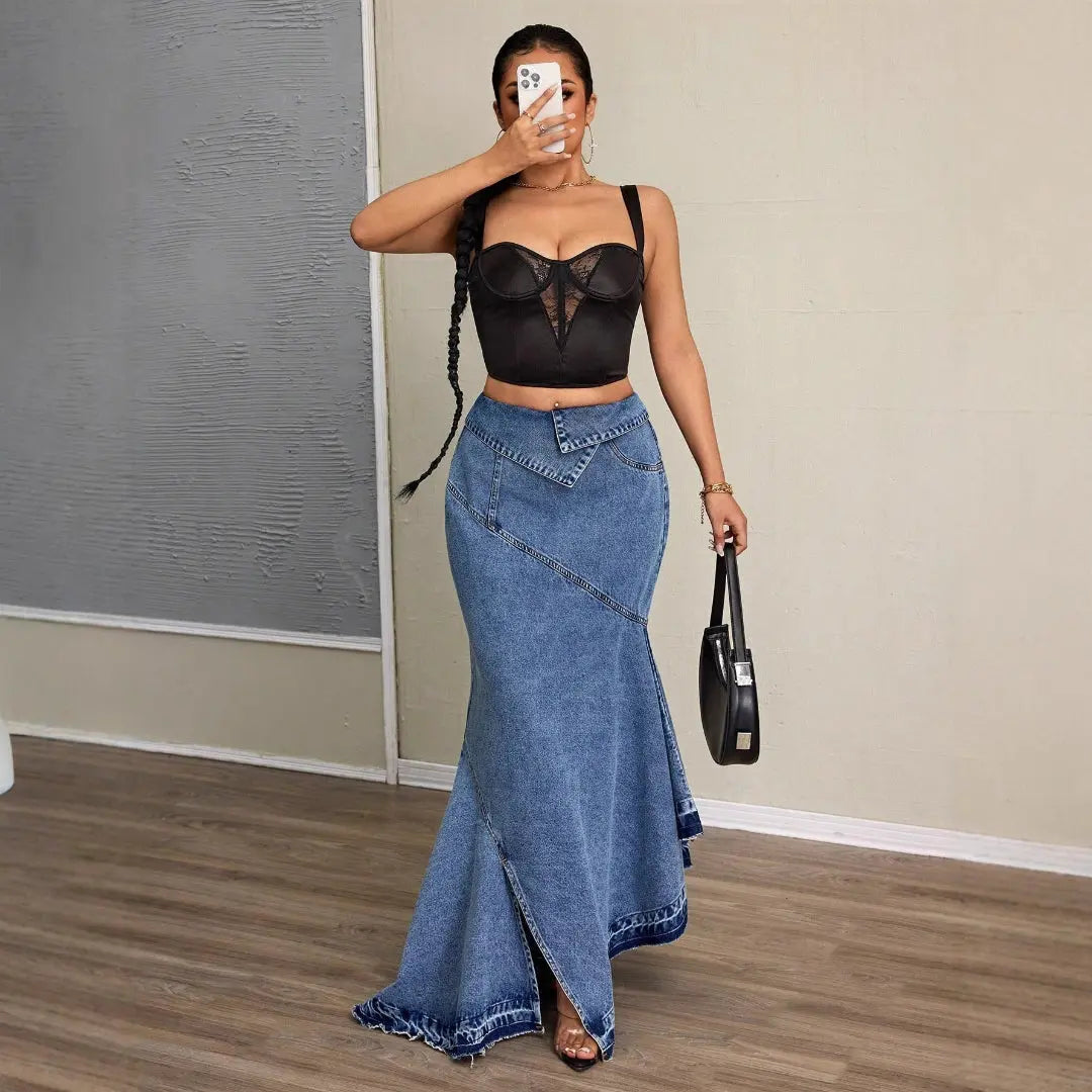 Women Denim Maxi Skirt LionStyle Lion Style