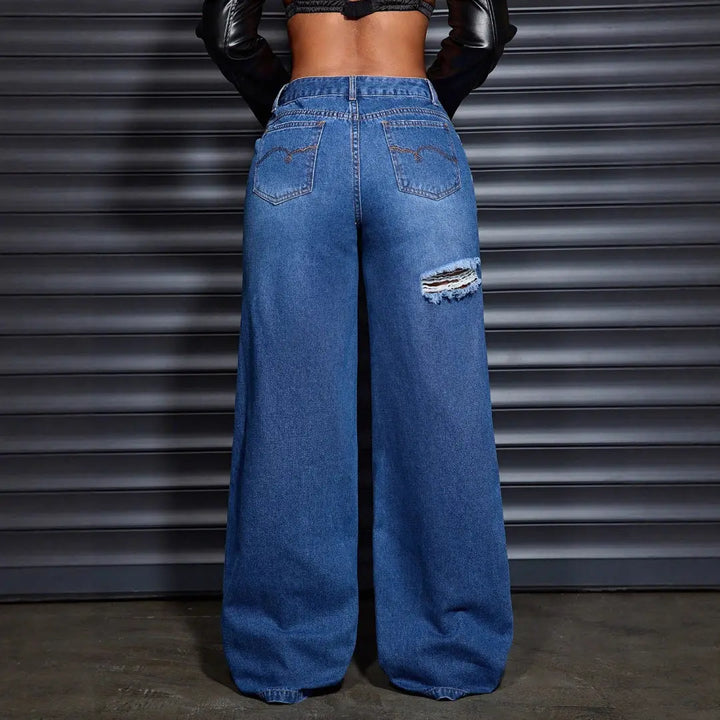 Women Distressed Wide Leg Jeans LionStyle Lion Style