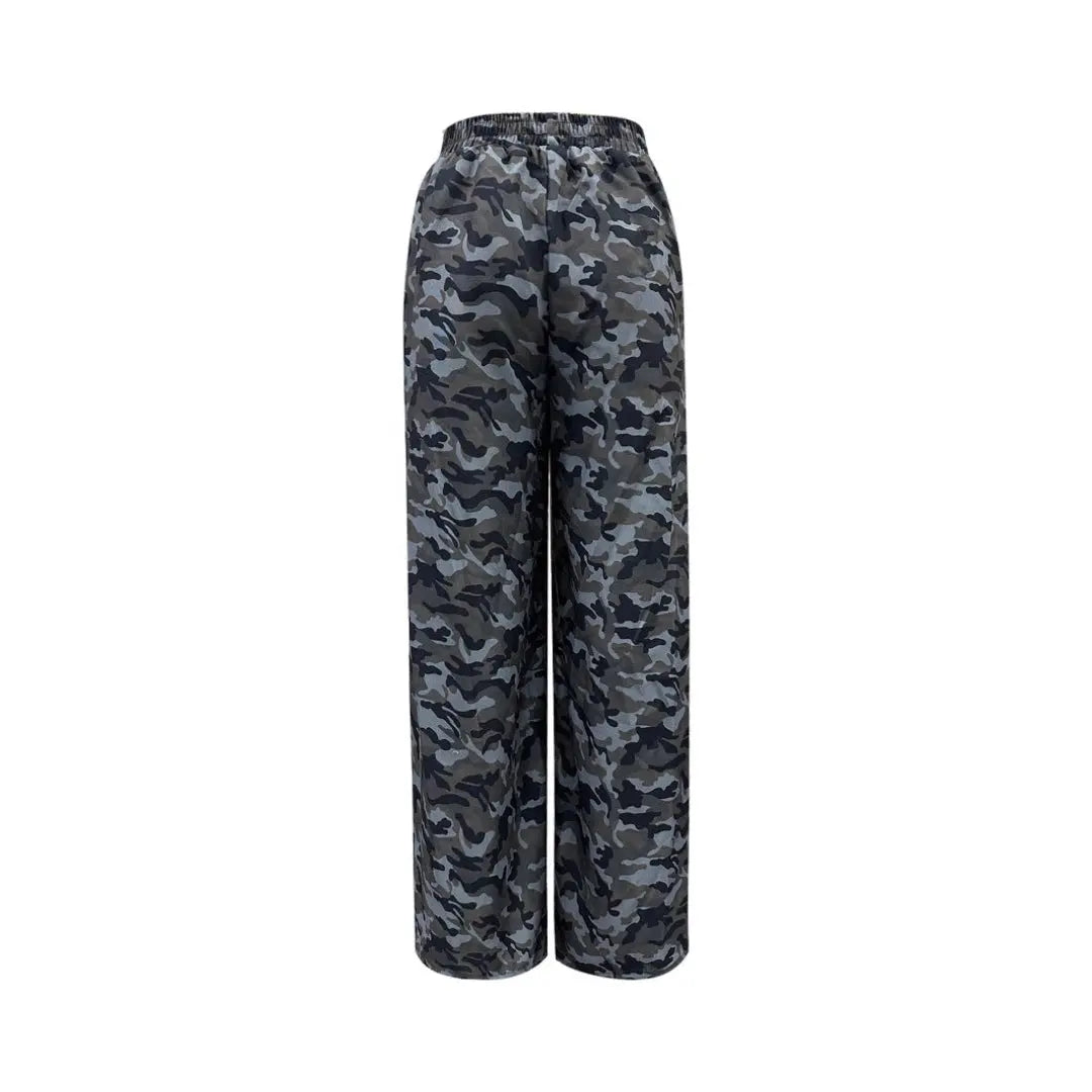 Women Elastic Waist Camo Wide Pants LionStyle Lion Style