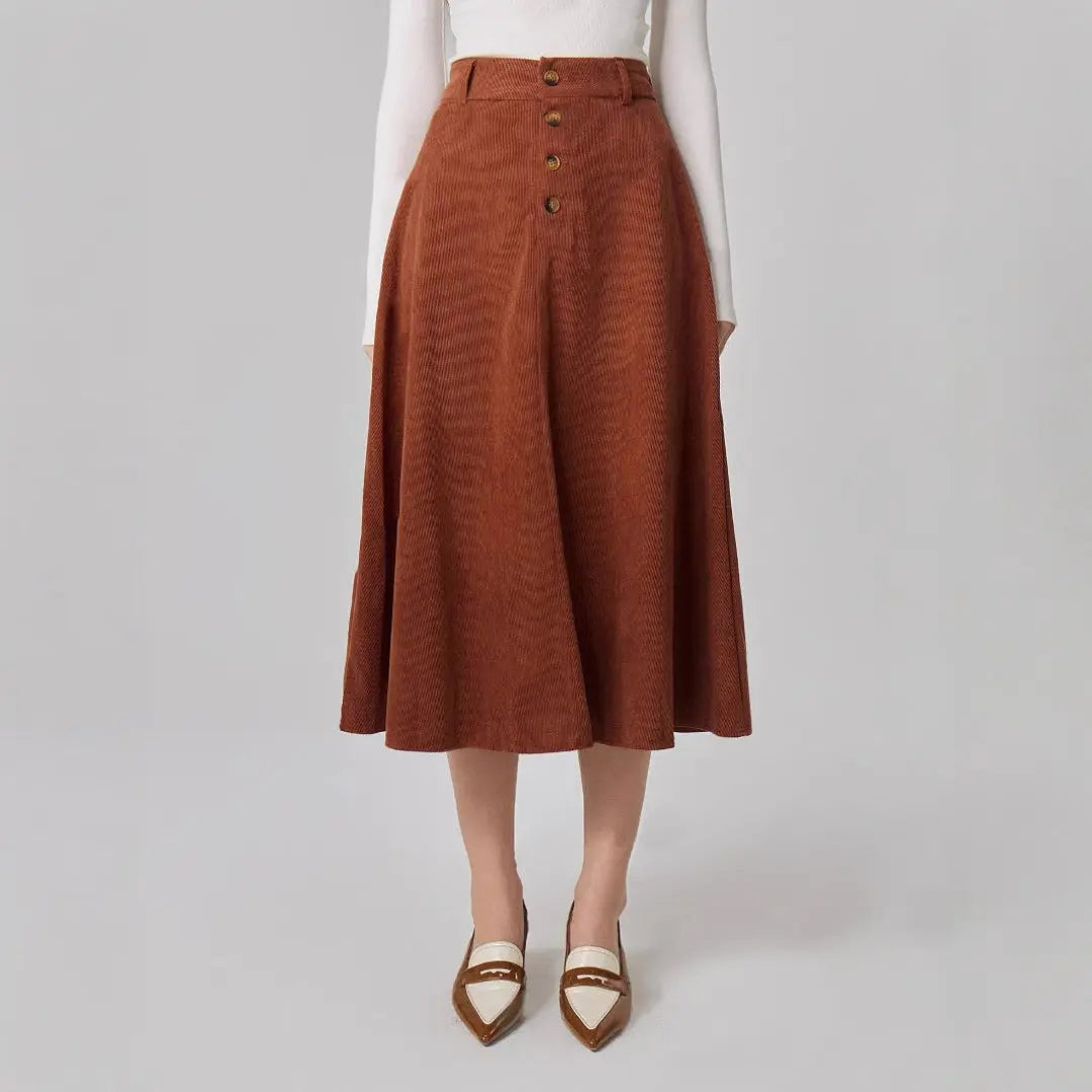 LS | Women Elegant A Line Button Midi Skirt Lion Style