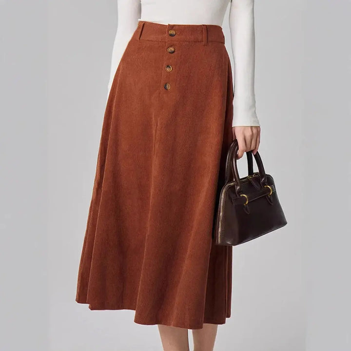 LS | Women Elegant A Line Button Midi Skirt Lion Style
