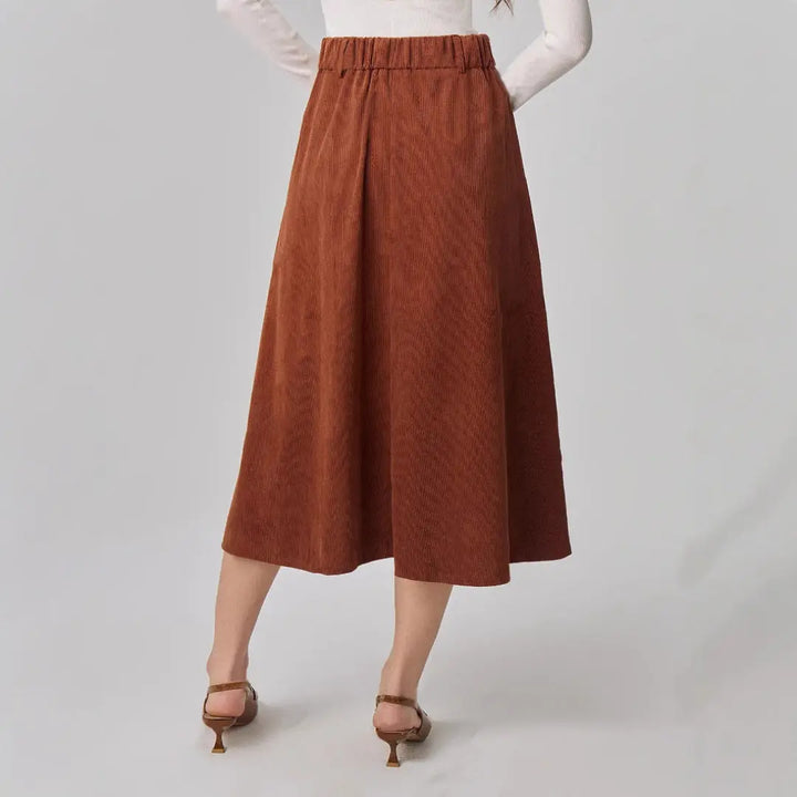 LS | Women Elegant A Line Button Midi Skirt Lion Style